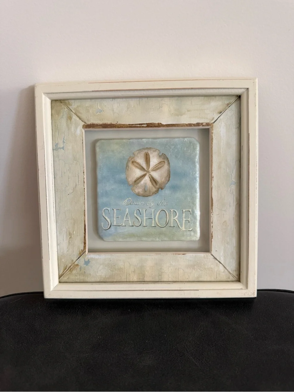 Small Seashore Sand Dollar Wall Art - Coastal Blue and Cream 8x 8”